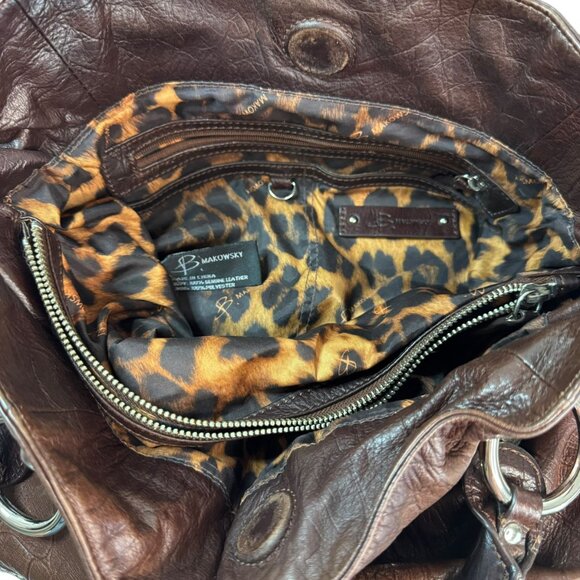 B. Makowsky Genuine Leather Boho Tote Bag Brown | Silver Hardware | Preowned - Picture 6 of 16